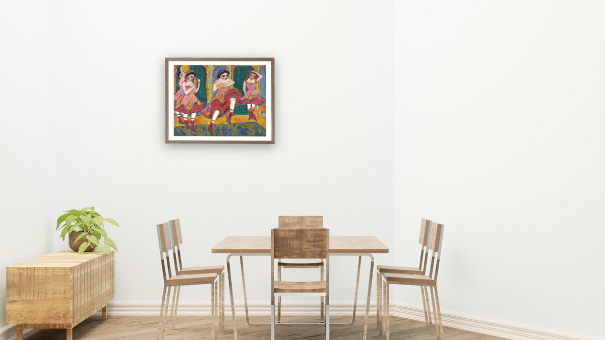 Czardas Dancers by Ernst Ludwig Kirchner, shown at 30 × 40 in (76.2 × 101.6 cm) in Arber Light Walnut, restaurant