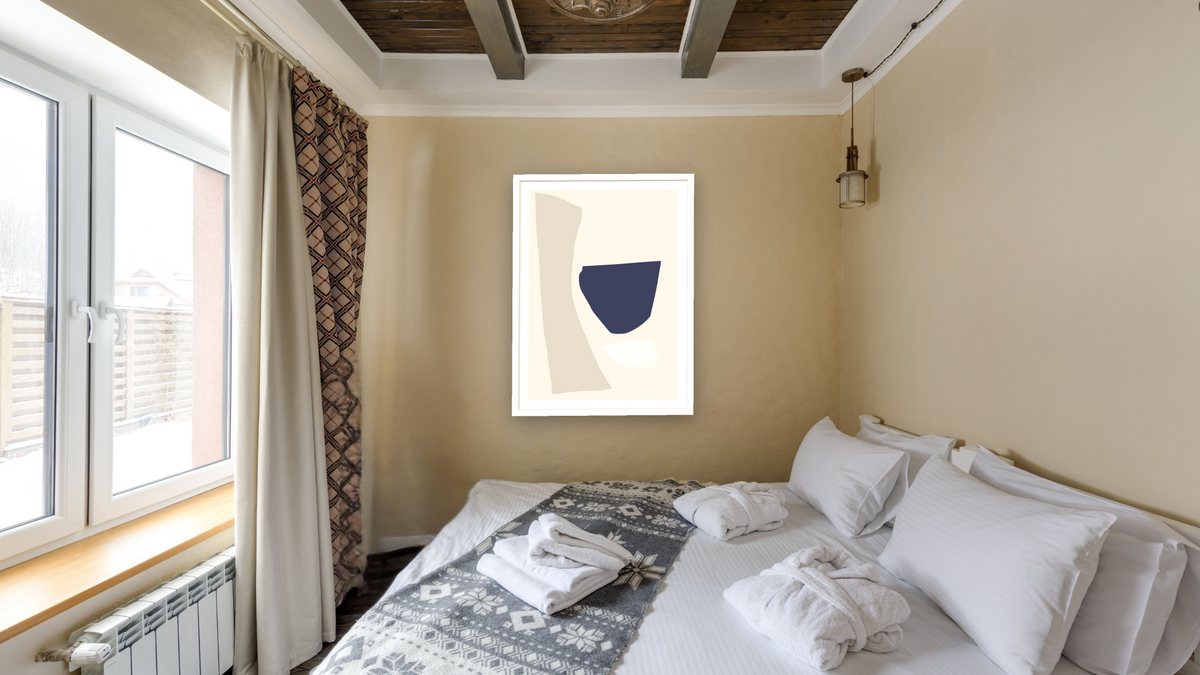 Minimal Set 2 by Dan Hobday, shown at 30 × 42 in (76.2 × 106.7 cm) in Arber Light Walnut, hotel guest room