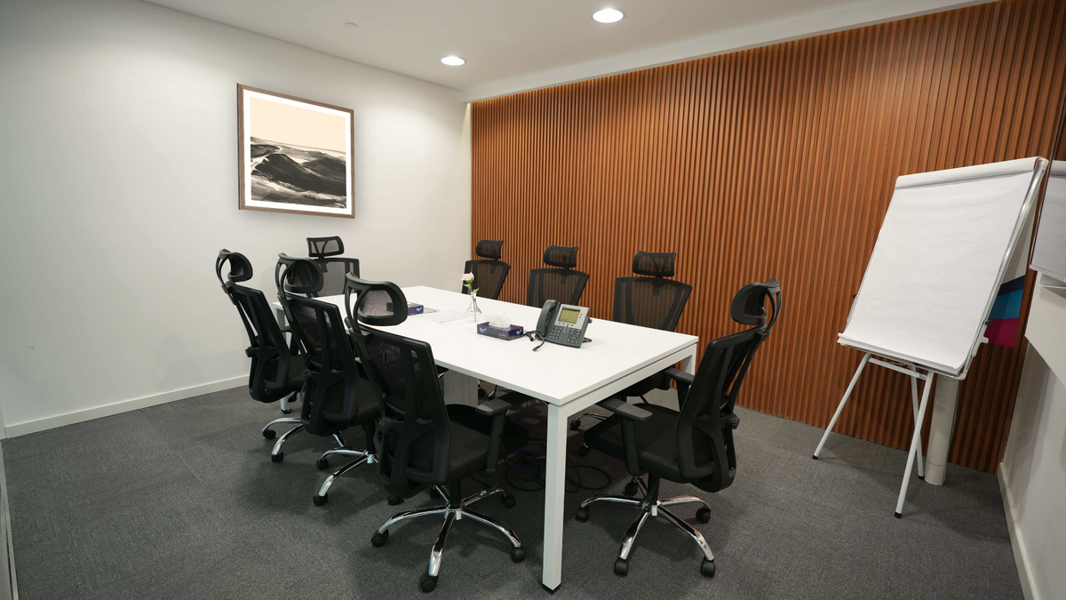 Dustland 2 by Dan Hobday, shown at 32 × 32 in (81.3 × 81.3 cm) in Arber Light Walnut, boardroom