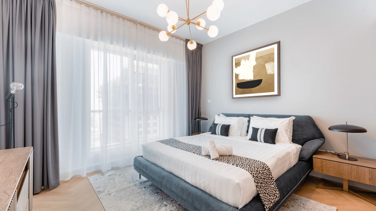Spice by Dan Hobday, shown at 32 × 32 in (81.3 × 81.3 cm) in Arber Light Walnut, hotel guest room
