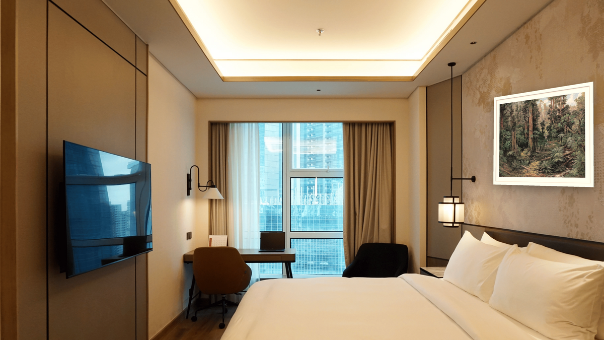 In the Sassafras Valley, Victoria, shown at 30 × 40 in (76.2 × 101.6 cm) in Arber Light Walnut, hotel guest room