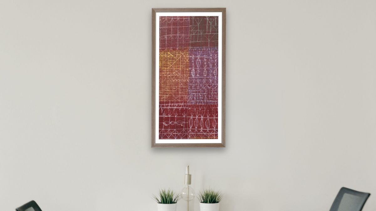 Curtain (Vorhang) by Paul Klee, shown at 19 × 40 in (48.3 × 101.6 cm) in Arber Light Walnut, boardroom