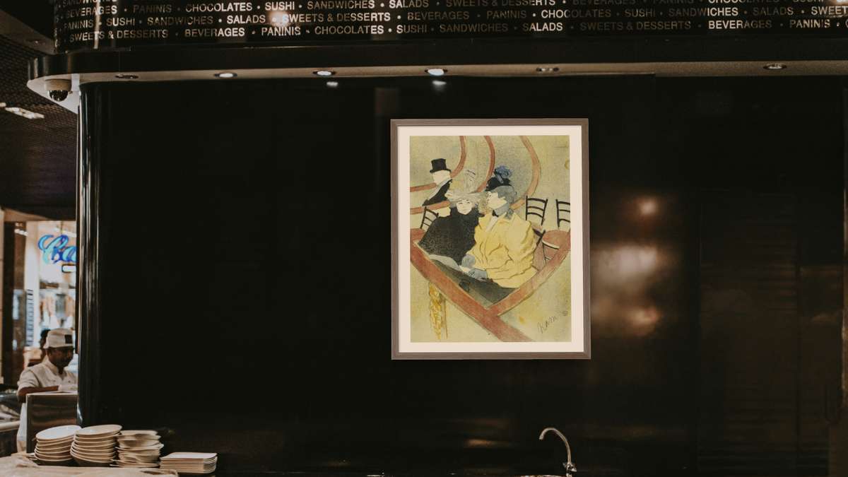 The Grand Lodge by Henri de Toulouse-Lautrec, shown at 32 × 40 in (81.3 × 101.6 cm) in Arber Light Walnut, restaurant