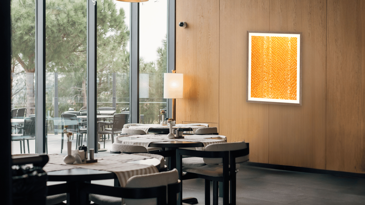 Orangery by Alma Woodsey Thomas, shown at 29 × 40 in (73.7 × 101.6 cm) in Arber Light Walnut, restaurant