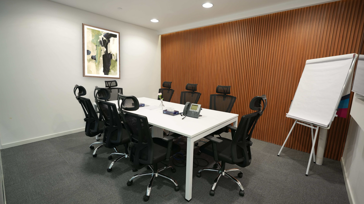 Lush 2 by Dan Hobday, shown at 30 × 42 in (76.2 × 106.7 cm) in Arber Light Walnut, boardroom