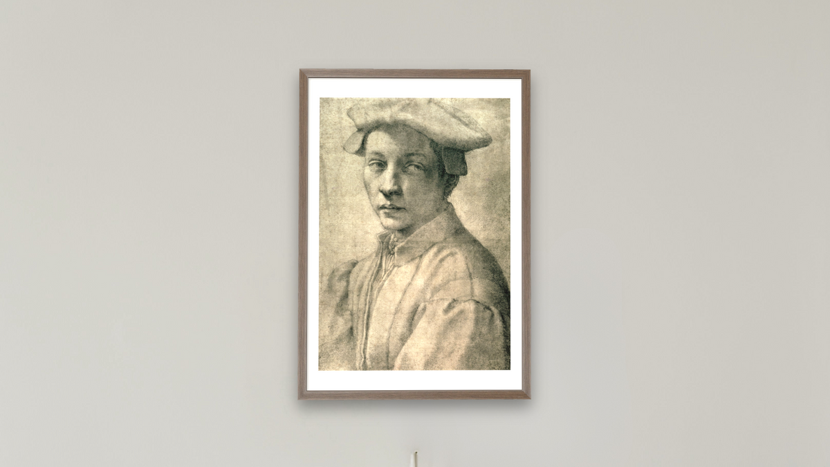 Portrait of Andrea Quaratesi by Michelangelo Buonarroti, shown at 28 × 42 in (71.1 × 106.7 cm) in Arber Light Walnut, boardroom