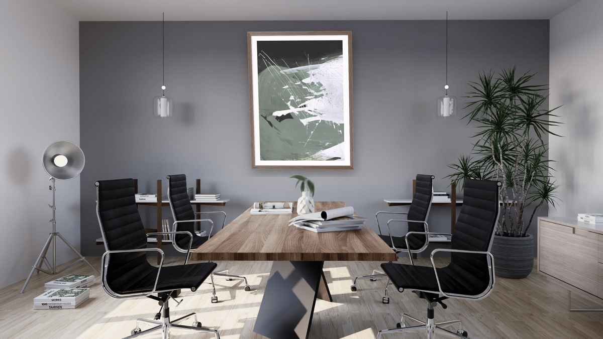 Rested 1 by Dan Hobday, shown at 30 × 42 in (76.2 × 106.7 cm) in Arber Light Walnut, boardroom