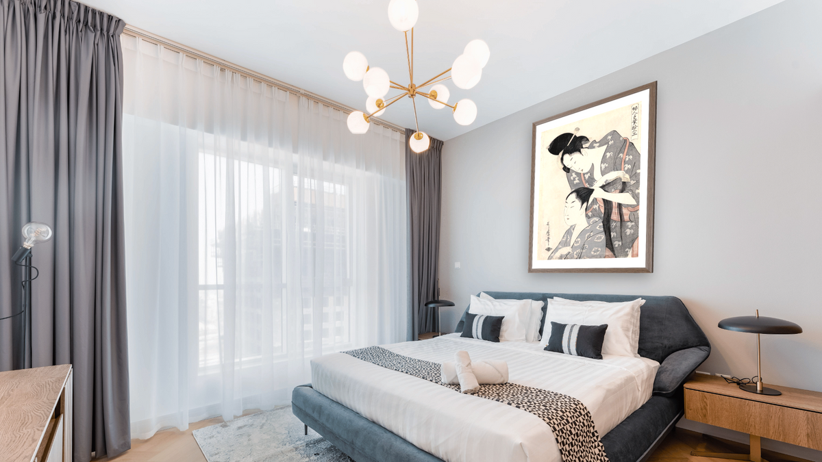 Hairdresser, illustration from the series 'Twelve types of women's handicraft', shown at 28 × 42 in (71.1 × 106.7 cm) in Arber Light Walnut, hotel guest room