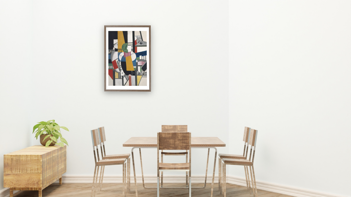 Man with a Cane by Fernand Léger, shown at 28 × 42 in (71.1 × 106.7 cm) in Arber Light Walnut, restaurant