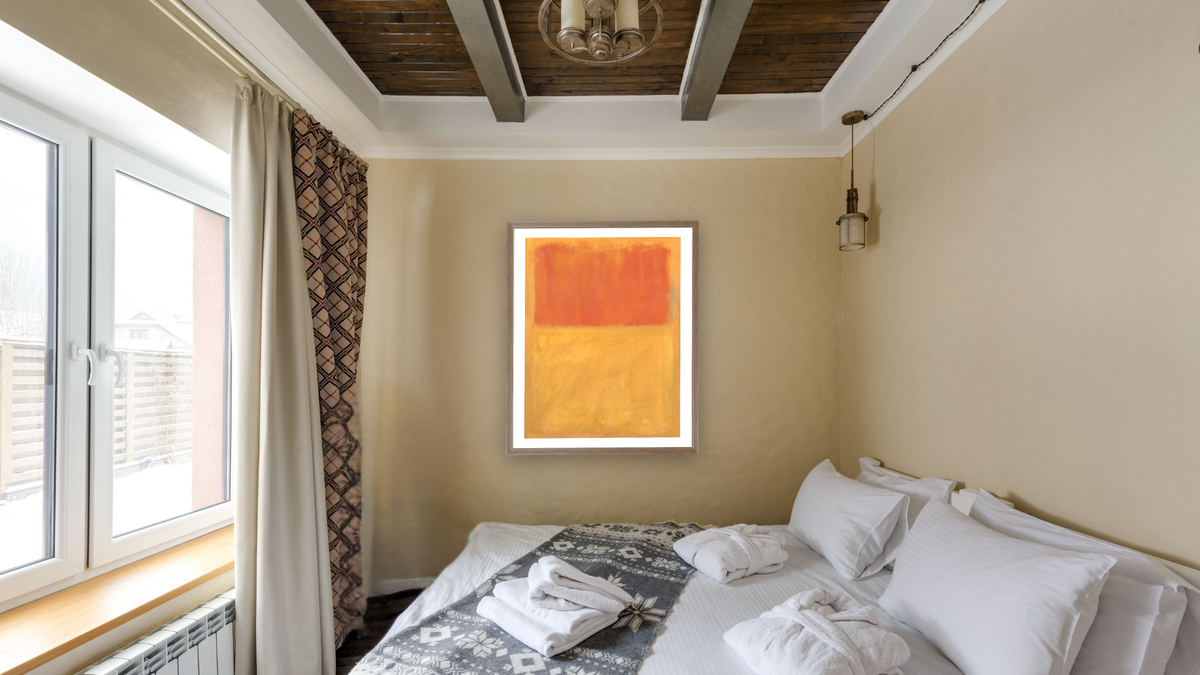 Orange and Tan by Mark Rothko, shown at 32 × 40 in (81.3 × 101.6 cm) in Arber Light Walnut, hotel guest room