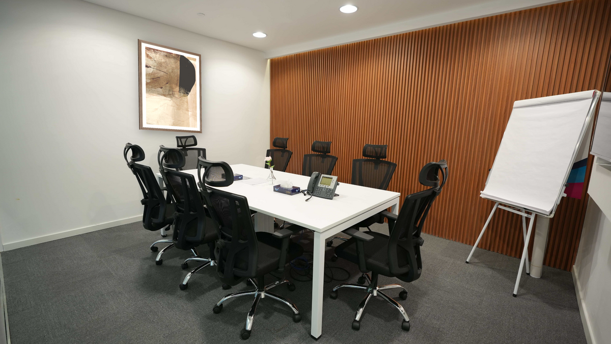 Go Set 3 by Dan Hobday, shown at 30 × 42 in (76.2 × 106.7 cm) in Arber Light Walnut, boardroom
