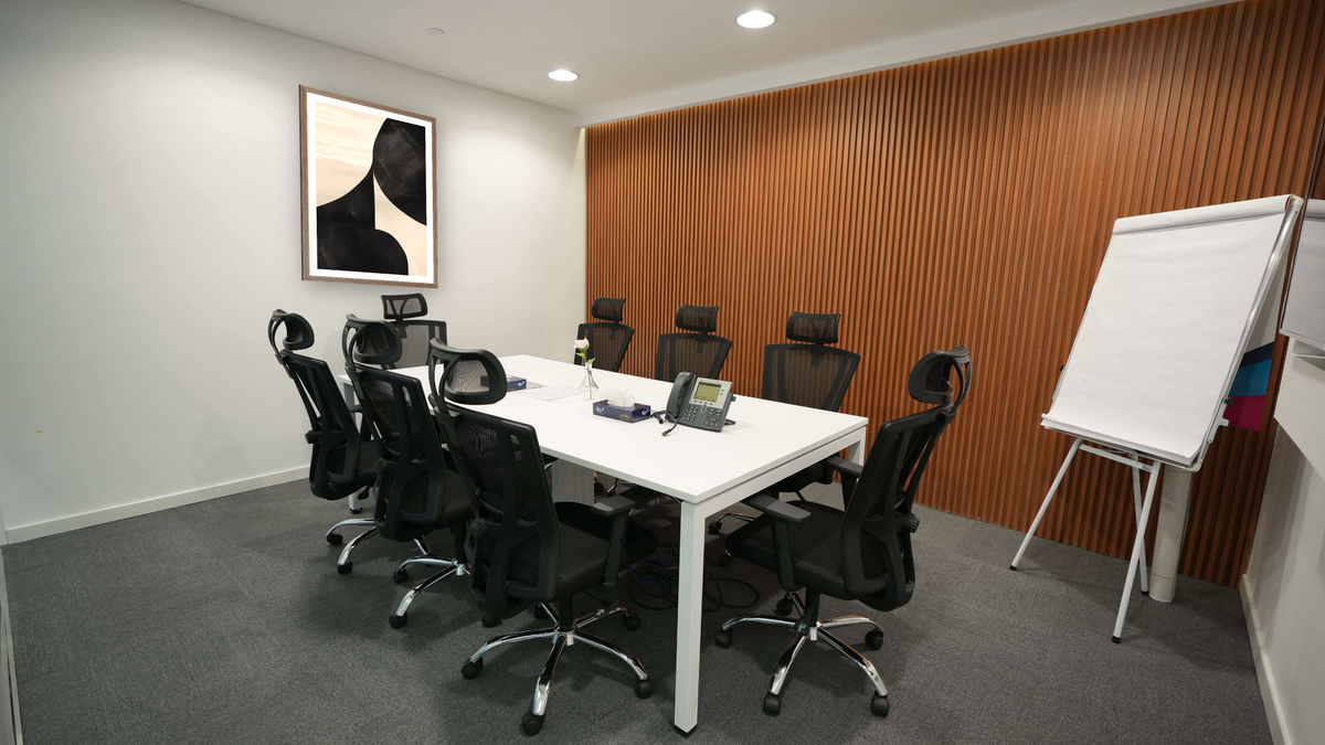 Night Set 1 by Dan Hobday, shown at 30 × 42 in (76.2 × 106.7 cm) in Arber Light Walnut, boardroom