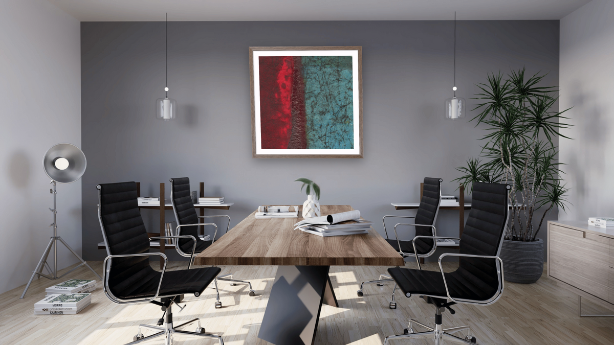 No. 5, shown at 32 × 32 in (81.3 × 81.3 cm) in Arber Light Walnut, boardroom